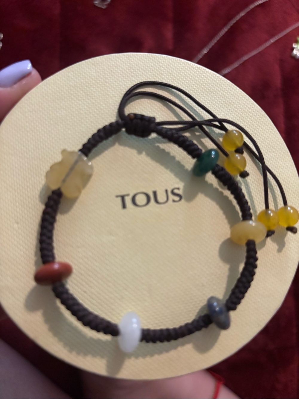 Tous Brown Cord Bracelet with Multicolor Beads